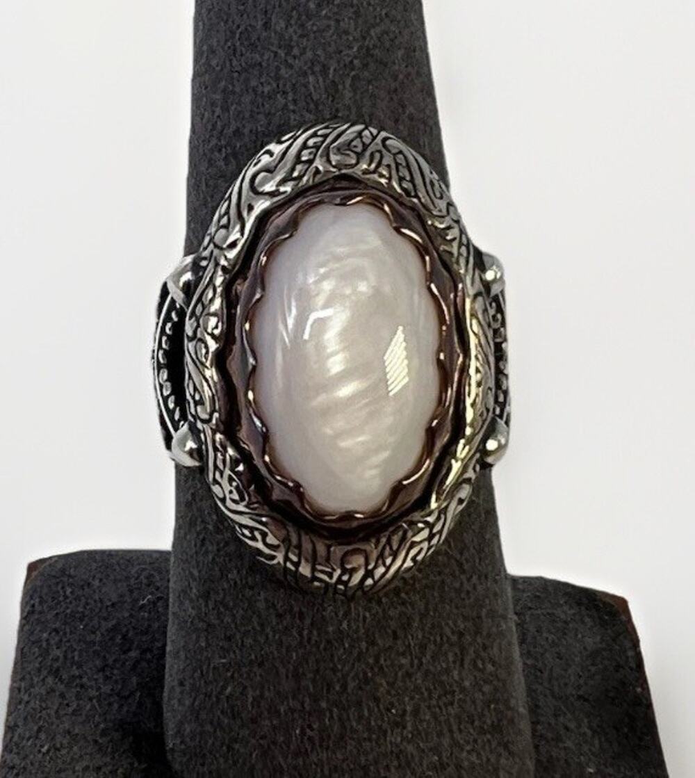 CAROLYN POLLACK Domed Mother of Pearl COPPER STERLING SILVER RING Size 8 - 11.0g